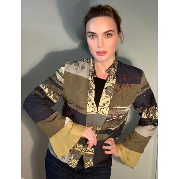 Citron Santa Monica Silk Jacket Patchwork Kimono Light Layering ~ Sz M Lovely!